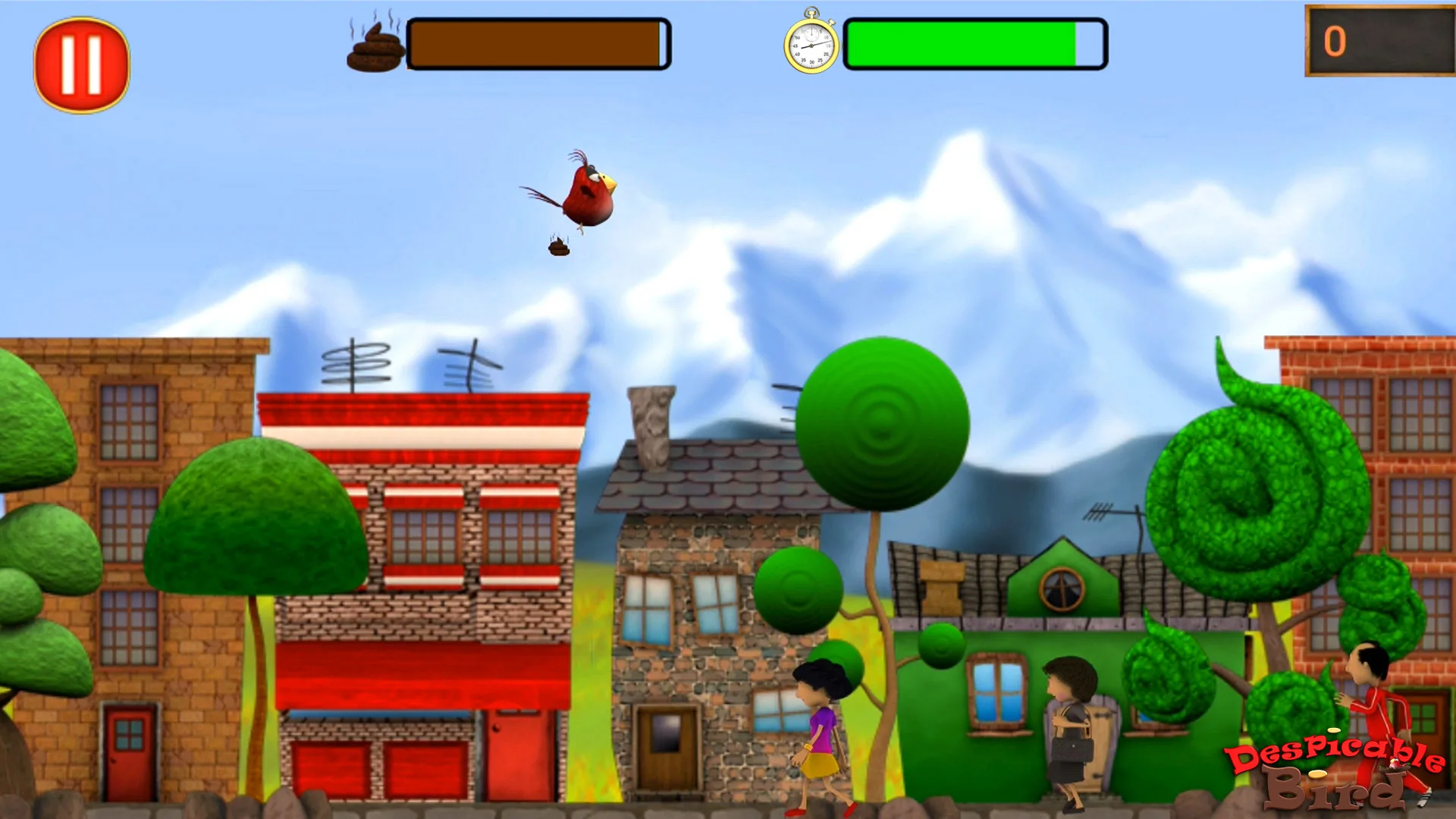 Despicable Bird gameplay above a colorful city