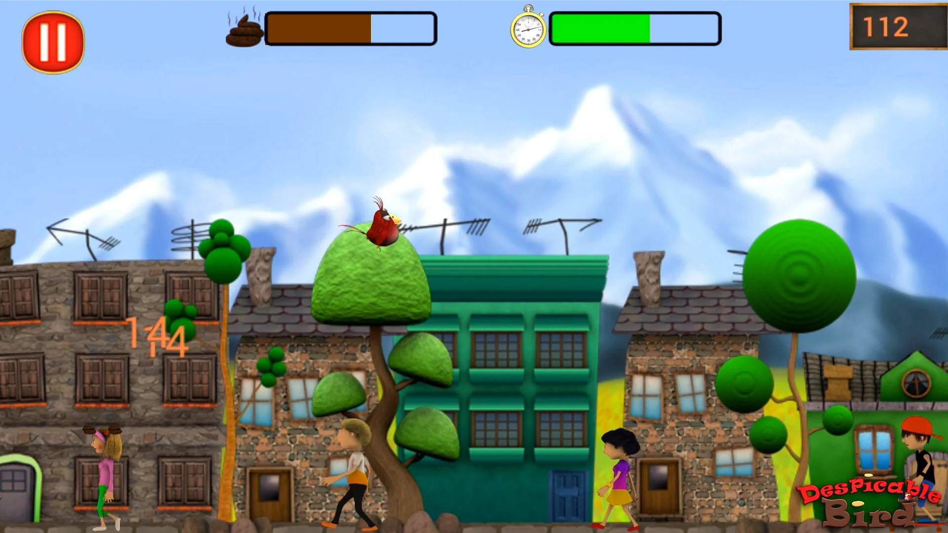Despicable Bird gameplay above a colorful city