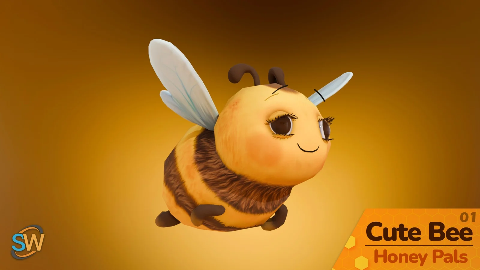 Golden stylized bee in flight