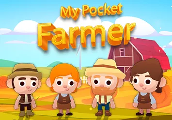 Farm characters and buildings in My Pocket Farmer cover artwork