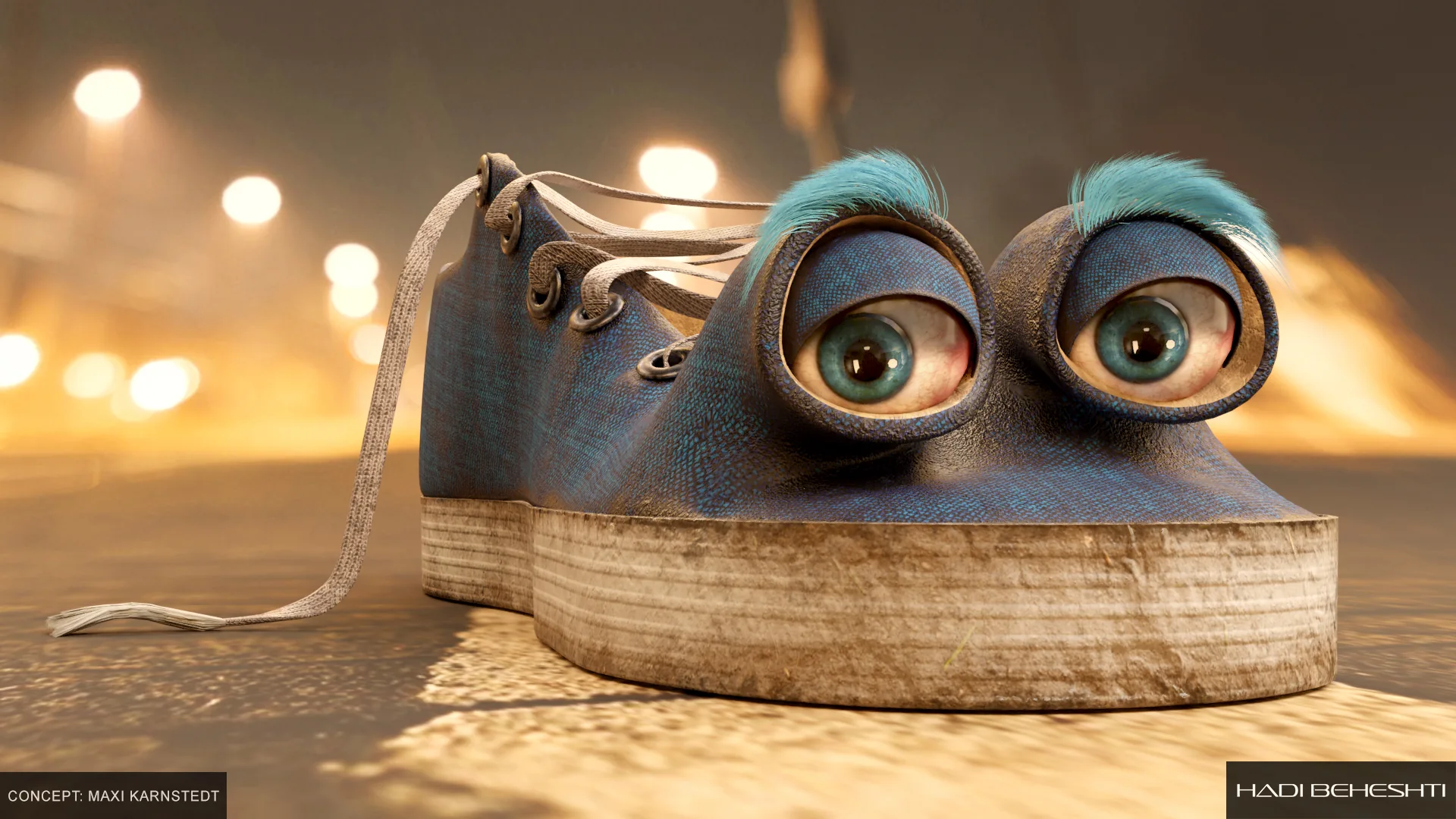 Shoes — expressive shoe character with large eyes, modeled and rendered by Hadi Beheshti