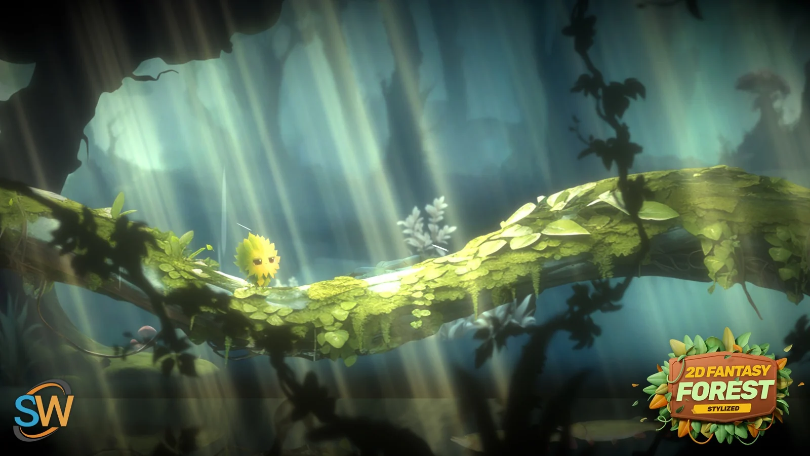 Sunlit forest bridge surrounded by layered trees